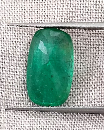 3.99ct Natural Zambian Emerald, Deep Green Cushion Cut Minor Oiled Loose Gemstone.