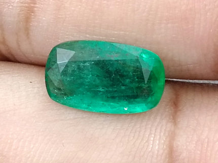 Natural Emerald 3.98ct GSI Certified Deep Green Cushion Cut Loose Gemstone