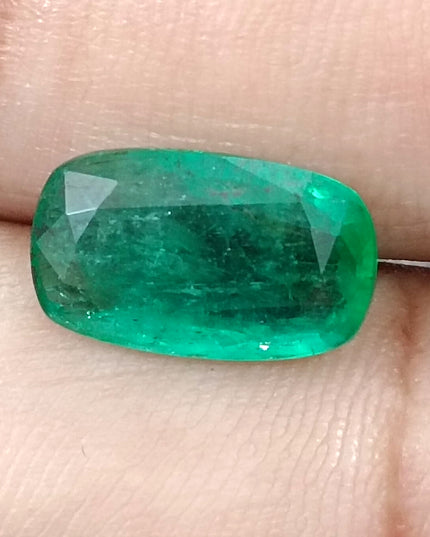 3.99ct Natural Zambian Emerald, Deep Green Cushion Cut Minor Oiled Loose Gemstone.
