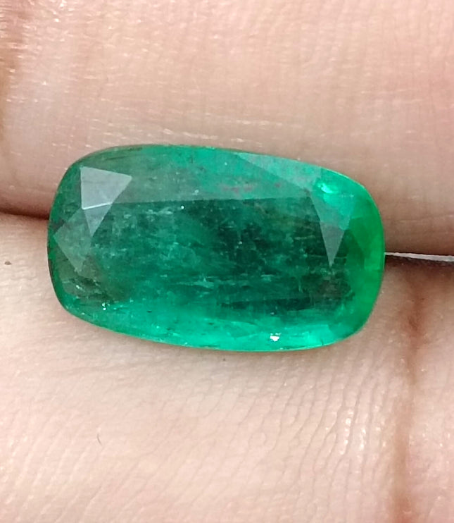 Natural Zambian Emerald 3.99ct Deep Green Cushion Cut Loose Gemstone