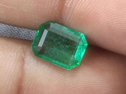 2.35ct Certified Zambian Natural Emerald Medium Bright Pure Green Octagon Cut Stone