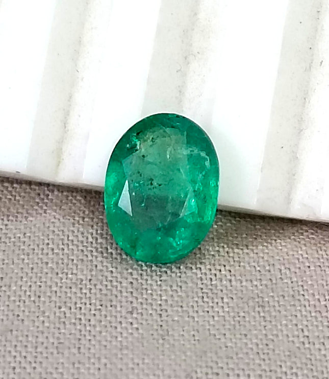 1.62ct Zambian Emerald, Certified Medium Green Natural Oval Cut Loose Gemstones