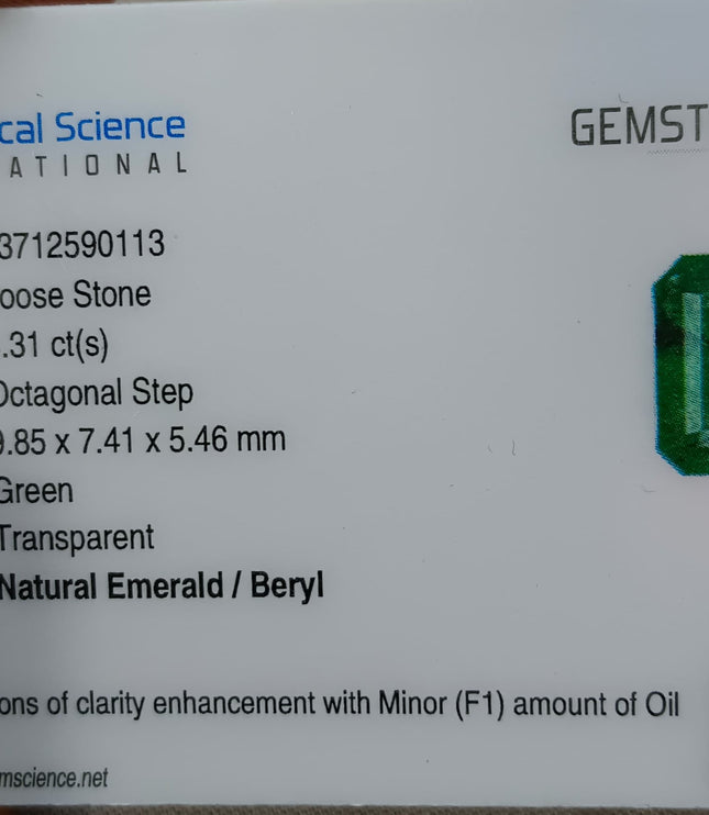 Deep Green 3.31ct Zambian Emerald, Certified Natural Octagon Cut Loose Gemstone