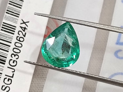 1.72ct Natural Emerald Zambia SGL Certified Medium Green Pear Cut Loose Gemstone