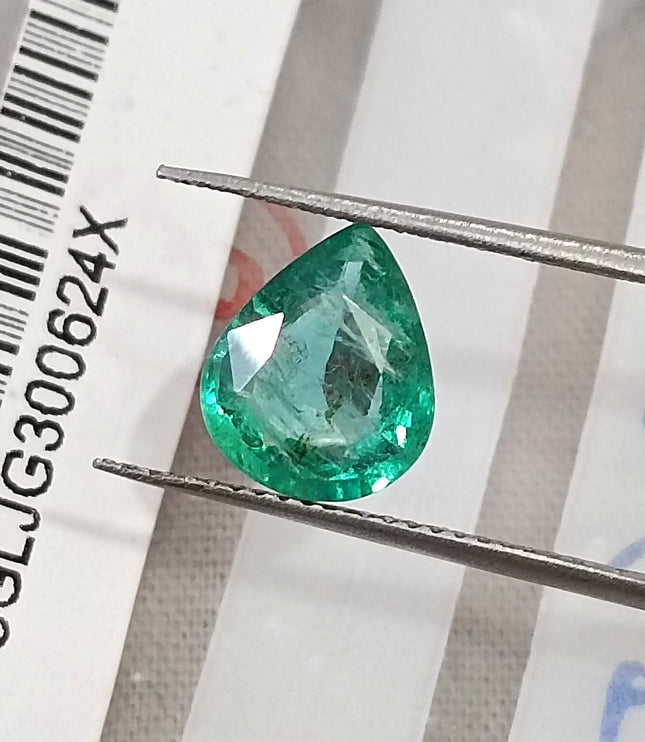 1.72ct Natural Emerald Zambia SGL Certified Medium Green Pear Cut Loose Gemstone