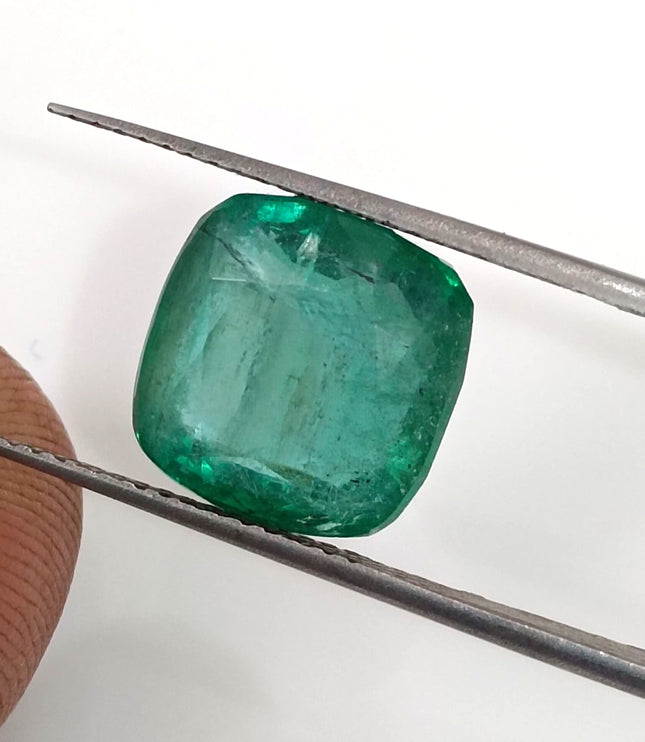 Zambian Emerald 5.87ct Natural Deep Green Cushion Cut Loose Gemstone