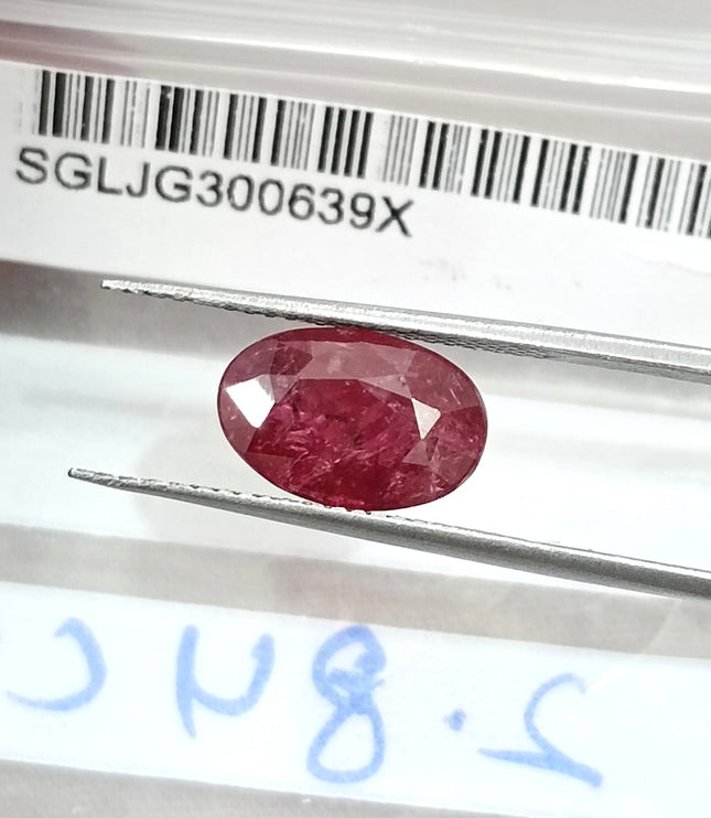 2.84ct Mozambique Ruby Untreated Natural SGL Certified Rasberry Red Stone