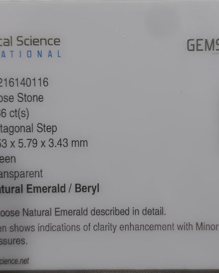 1.66 GSI Certified Vivid Deep Green Swat Emerald Minor Oiled Loose Gemstone