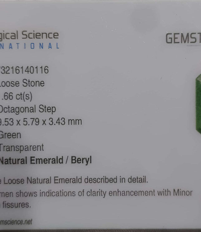Swat Emerald 1.66 Certified Natural Medium Deep Green Gemstone