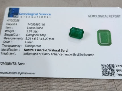 Natural Emerald 2.81ct Certified Deep Royal Green Octagon Cut Gemstone