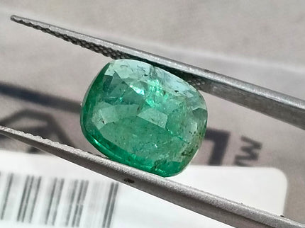 3.61ct Swat Emerald, Certified Natural Medium Deep Green Cushion Cut Gemstone