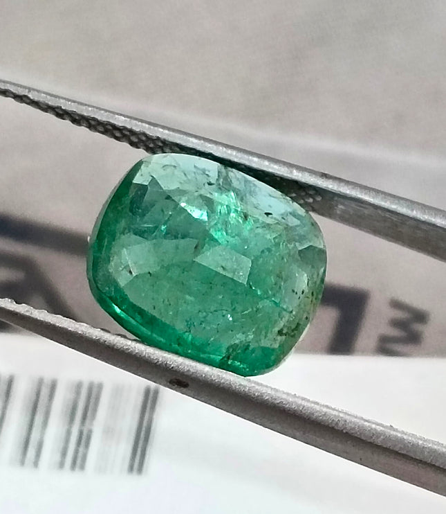 3.61ct Swat Emerald, Certified Natural Medium Deep Green Cushion Cut Gemstone
