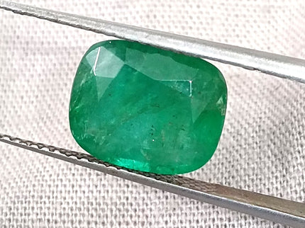 Zambian Emerald 4.12ct Certified Natural Medium Deep Green Cushion Cut Loose Stone