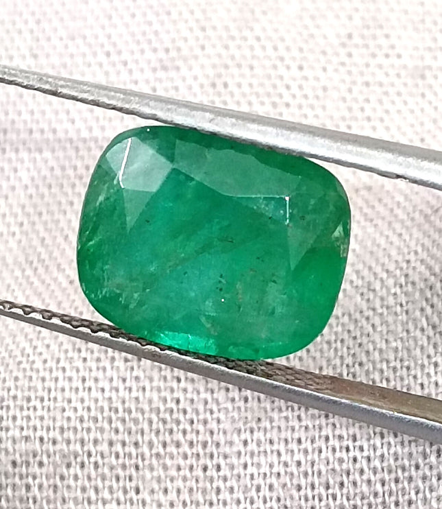 Zambian Emerald 4.12ct Certified Natural Medium Deep Green Cushion Cut Loose Stone