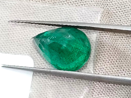 4.27ct Natural Emerald GSI Certified Zambian Deep Pure Green Pear Cut Loose Gemstone