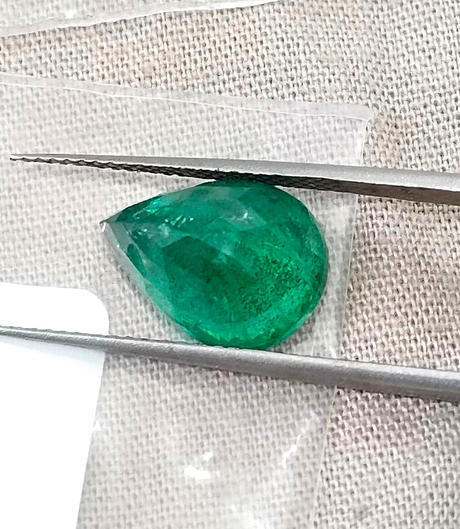 4.27ct Natural Emerald GSI Certified Zambian Deep Pure Green Pear Cut Loose Gemstone