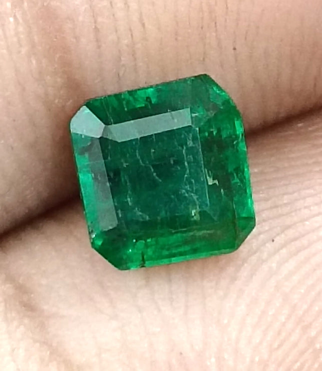 Natural Zambian Emerald 1.25ct Certified Deep Vivid Green Octagon Cut Loose Gemstone