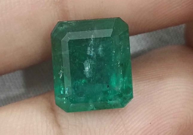 Big 8.36ct Zambian Emerald, Deep Forest Green Emerald Cut Moderately Oiled Natural Loose Gemstone.