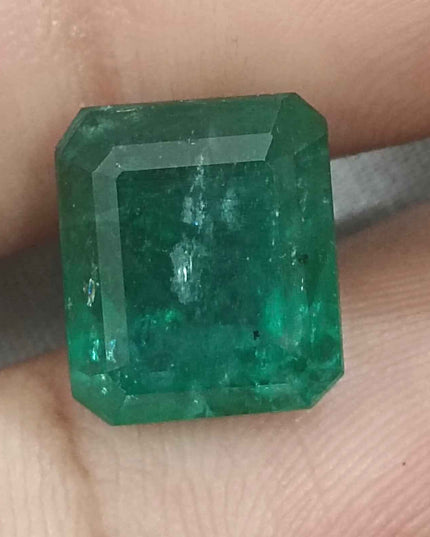 Big 8.36ct Zambian Emerald, Deep Forest Green Emerald Cut Moderately Oiled Natural Loose Gemstone.