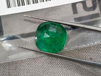 Zambian Emerald 3.28ct Natural Certified Spring Green Cushion Cut Loose Gemstone