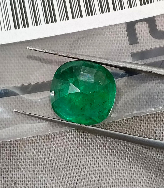 Zambian Emerald 3.28ct Natural Certified Spring Green Cushion Cut Loose Gemstone