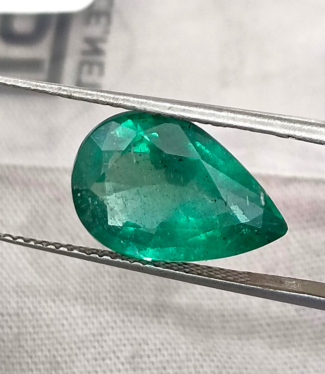 Zambian Emerald 4.83ct Natural Certified Medium Deep Forest Green Pear Cut Loose Gemstone