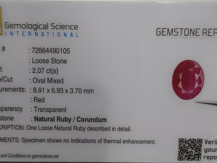 Mozambique Ruby 2.07ct Certified Natural Untreated Gemstone