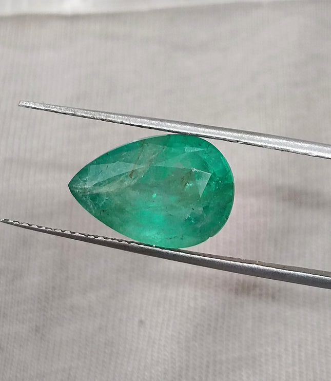 4.78ct Natural Colombian Emerald Medium Green Pear Cut Loose Gemstone