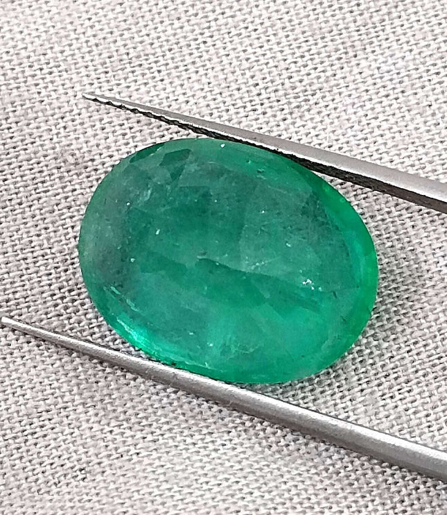 Zambian Emerald 10.21ct Certified Grass Green Natural Oval Cut Loose Stone