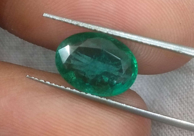 2.41ct GSI Certified Deep Green Zambian Emerald Minor Oiled Loose Gemstone