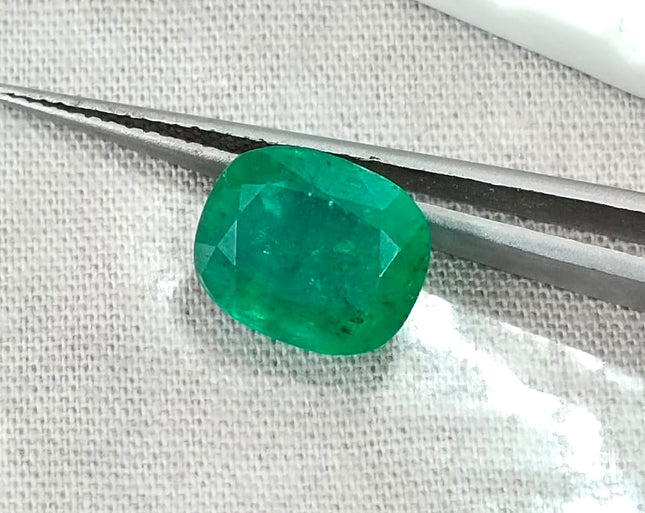 Zambian Emerald 3.61ct Certified Natural Deep Green Cushion Cut Gemstone
