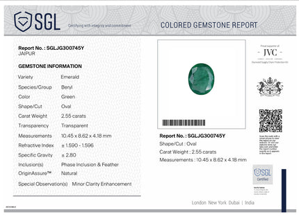 2.55ct Alpine Green Natural Emerald Octagon Cut SGL Certified