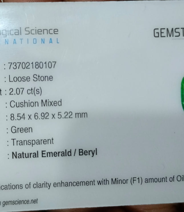 Panjshir Emerald 2.07ct Vivid Medium Deep Green Certified Natural Cushion Cut Loose Gemstone