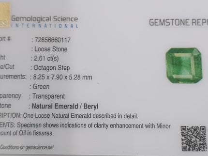 Zambian Emerald 2.61ct Certified Medium Deep Green Natural Gemstone