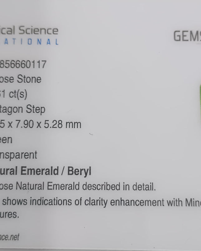 GSI Certified 2.61ct Medium Green Zambian Emerald, Natural Gemstone