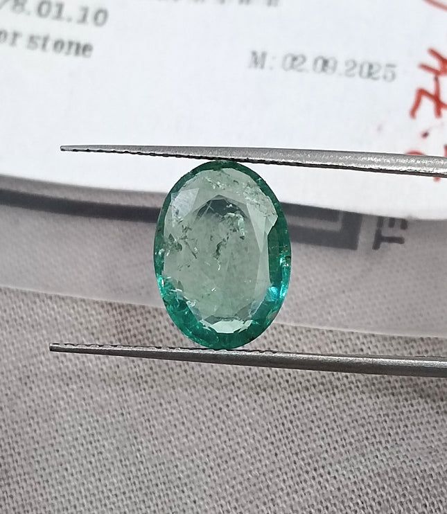 2.74ct Certified Natural Zambian Emerald Medium Light Water Green Stone