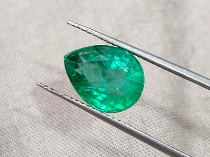 3.19ct Zambian Emerald, Certified Natural Bright Spring Green Pear Cut Loose Gemstone