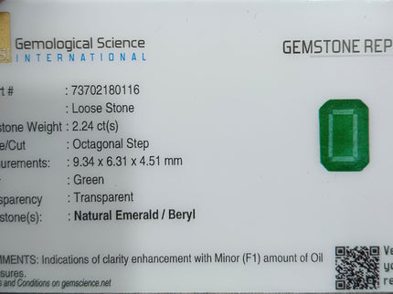 Deep Green Zambian Emerald 2.24ct Octagon Cut Certified Natural Loose Gemstone