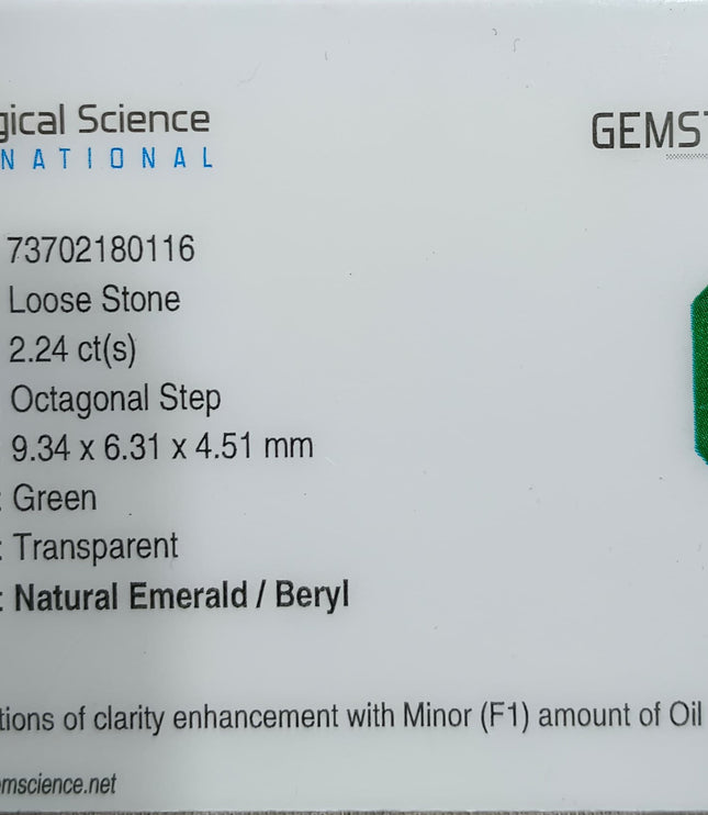 Deep Green Zambian Emerald 2.24ct Octagon Cut Certified Natural Loose Gemstone