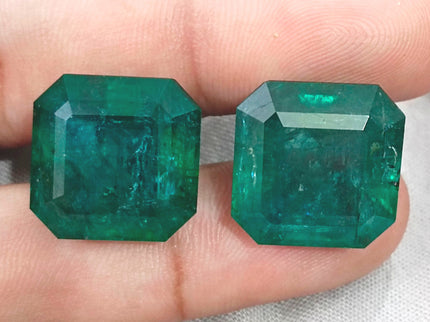 Matched Natural Emerald Pair 47.96ct Zambia Rare Octagon Cut loose Gemstone