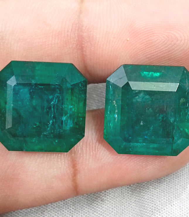 Matched Natural Emerald Pair 47.96ct Zambia Rare Octagon Cut loose Gemstone