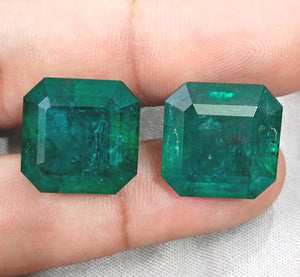 Matched Natural Emerald Pair 47.96ct Zambia Rare Octagon Cut loose Gemstone