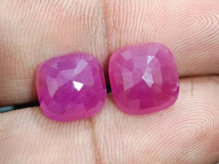 15.02ct Matched African Ruby Pair Natural Unheated Purplis Red Cushion Cut Loose Gemstone