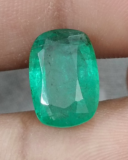 4.87ct Natural Zambian Emerald, Cushion Cut Minor Oiled Natural Gemstone.