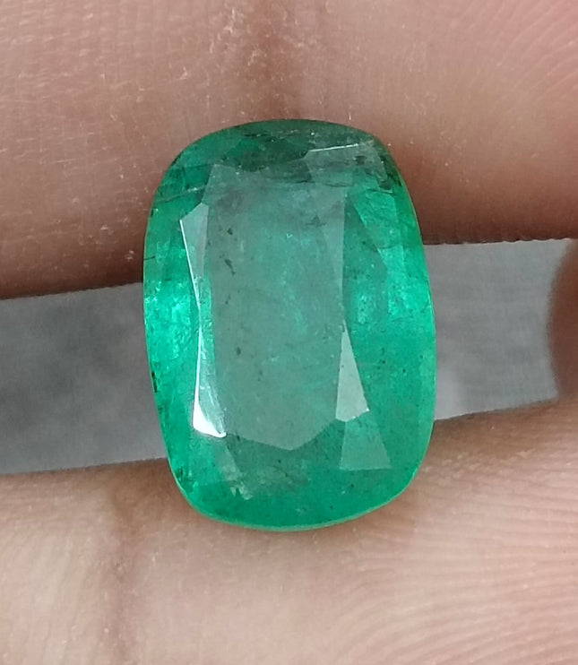 4.87ct Zambian Emerald, Deep Green Cushion Cut Loose Gemstone