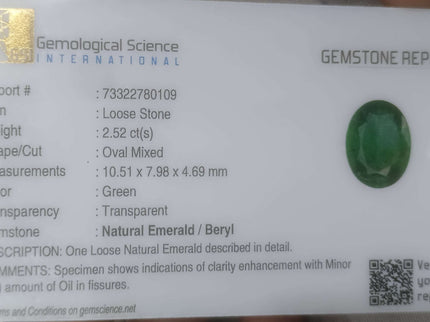 2.52ct Certified Natural Zambian Emerald Stone