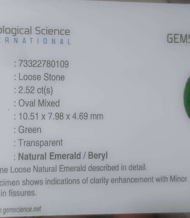 2.52ct Certified Natural Zambian Emerald Stone