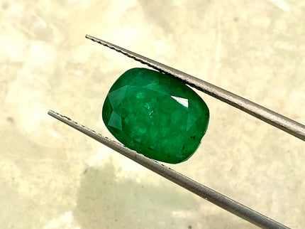 Dark Green 4.42ct Zambian Emerald, Certified Natural Cushion Cut Loose Gemstone