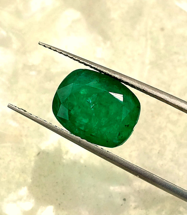 Dark Green 4.42ct Zambian Emerald, Certified Natural Cushion Cut Loose Gemstone