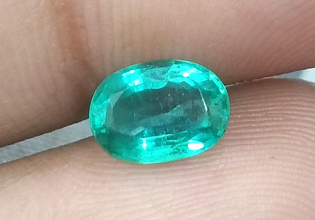 GSI USA Certified 1.26ct Medium Light Green Natural Zambian Emerald Minor Oiled Loose Gemstone